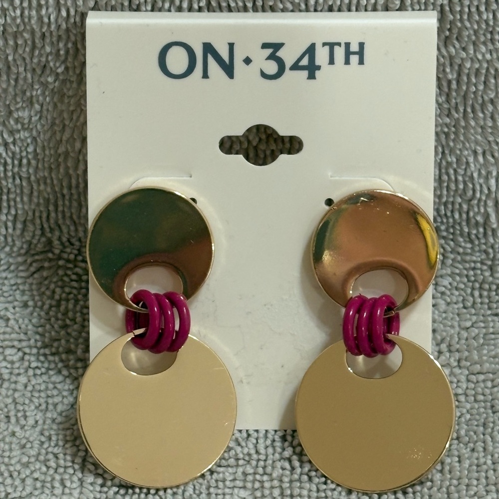 On 34th Gold and Pink Dangle Earrings
